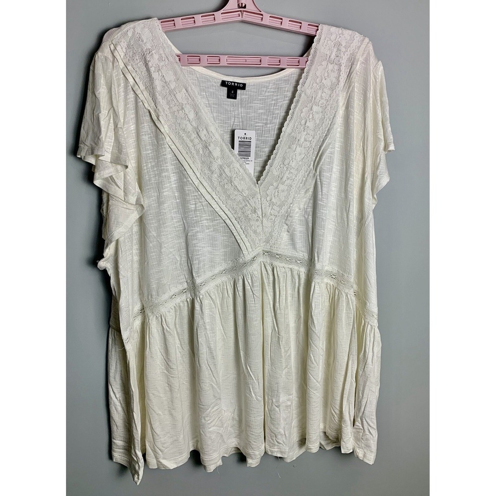 NWT Torrid Knit V-Neck Lace Inset‎ Babydoll Top 4X - Picture 7 of 12